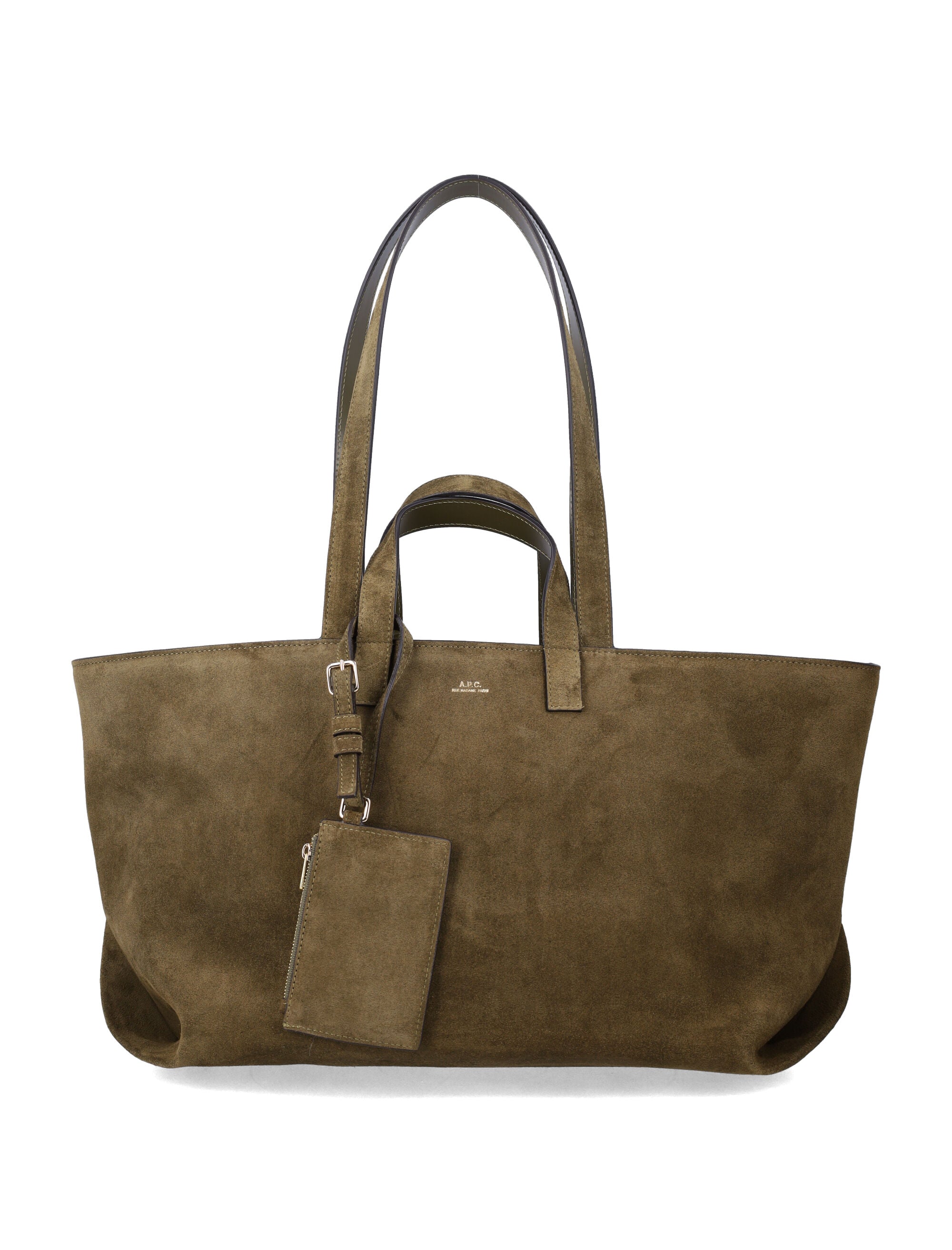 Structured Suede Tote Bag with Detachable Pouch and Embossed Logo