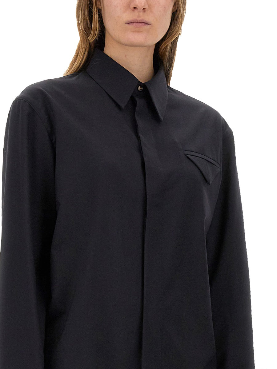 Tailored Wool Shirt with Structured Collar
