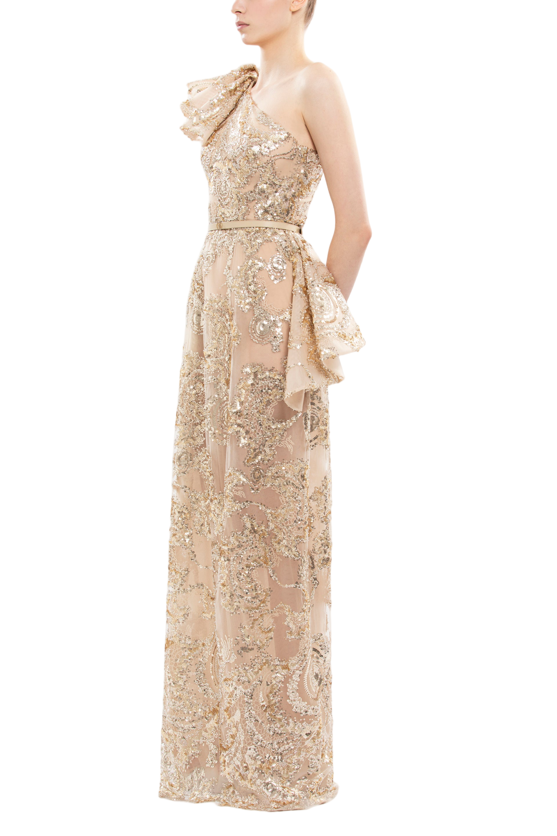 Ruffle Embroidered Long Dress