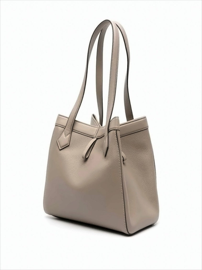 Structured Taupe Leather Shoulder Bag with Gold-tone Detail