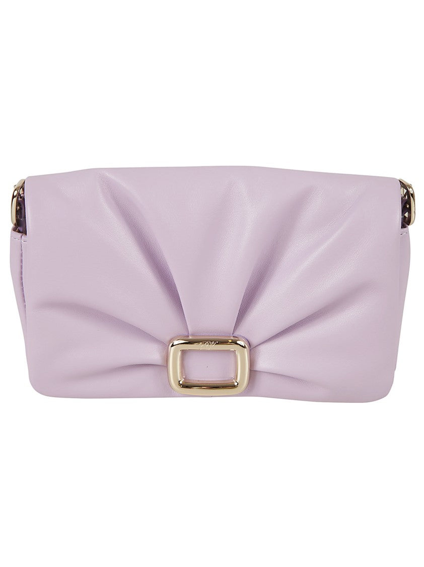 Pleated Calfskin Handbag With Square Buckle Detail