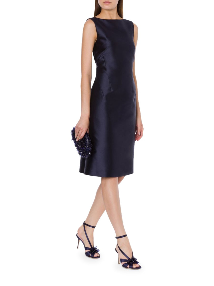 Rich Blue Satin Open Back Midi Dress
