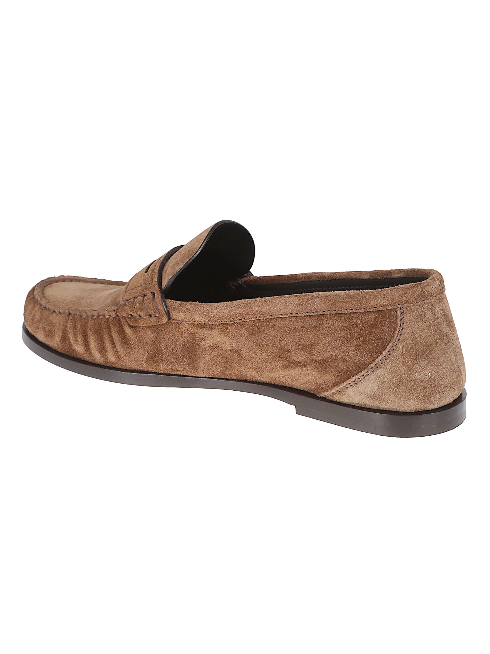 Brown Suede Moccasin-Style Flat Shoes with Stitched Toe
