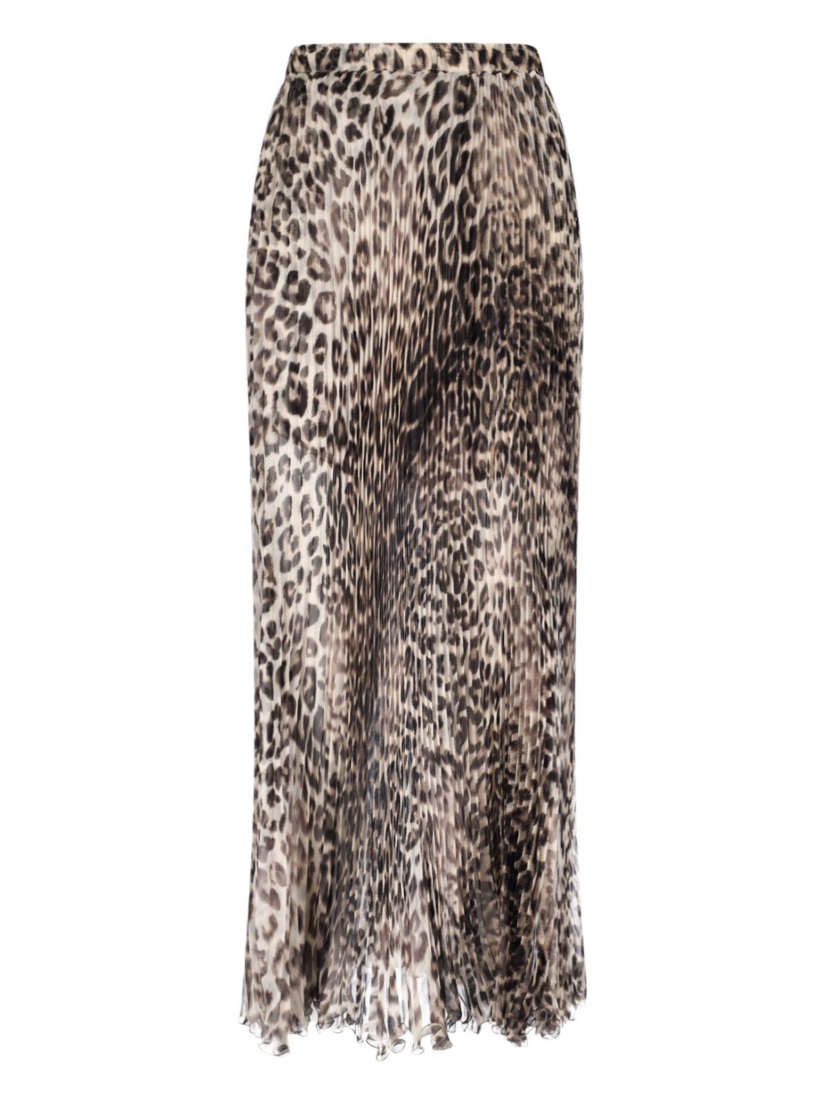 Animalier Silk Skirt, Brown, Pleated Pattern
