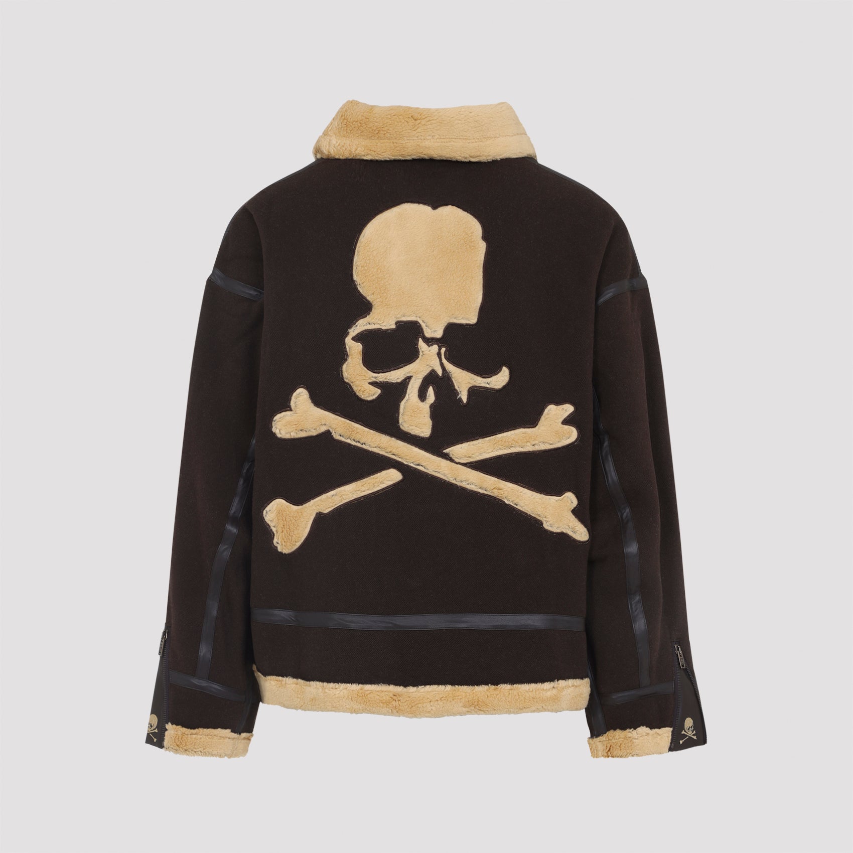 Cotton Jacket With Shearling Accents And Bold Skull Design
