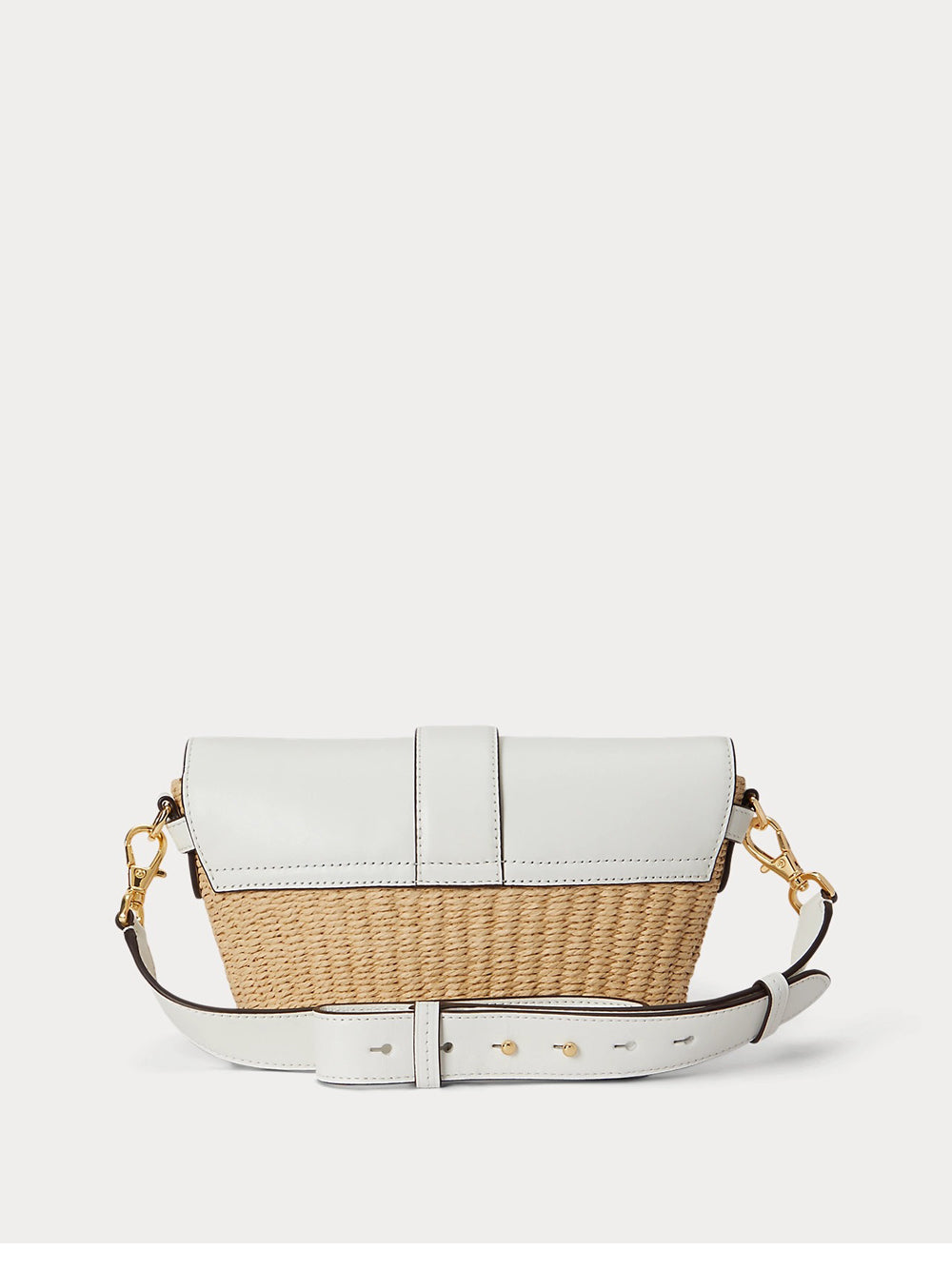 Woven Straw Shoulder Bag with Smooth Leather Flap