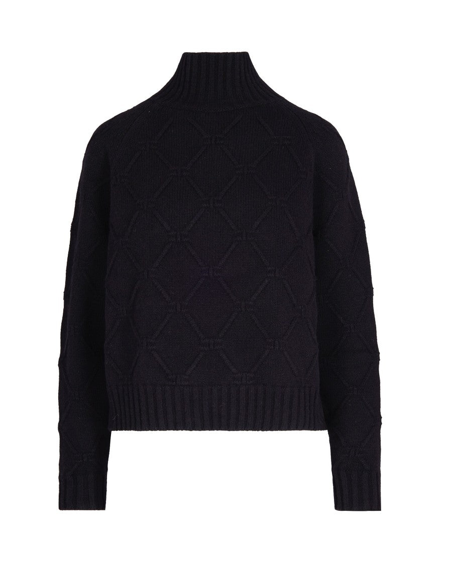 High-Neck Wool And Cashmere Sweater With Jacquard Diamond Pattern