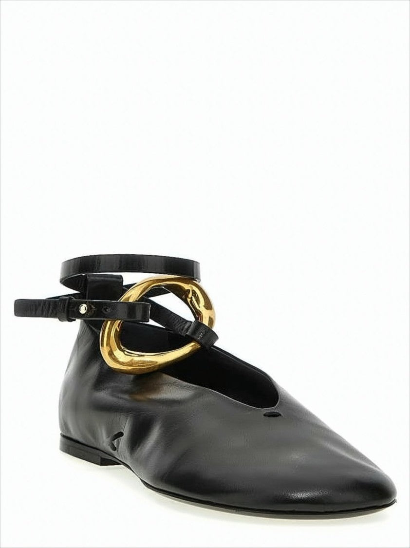 Pointed Toe Flat Shoes with Gold-tone Buckle Detail