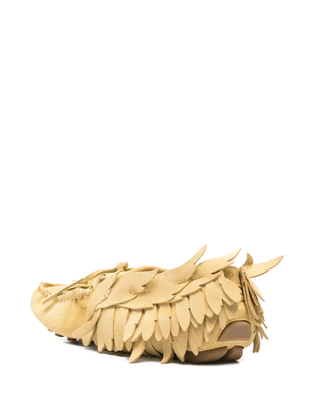 Moccasin-Style Shoes with Layered Fringe and Bow Detail