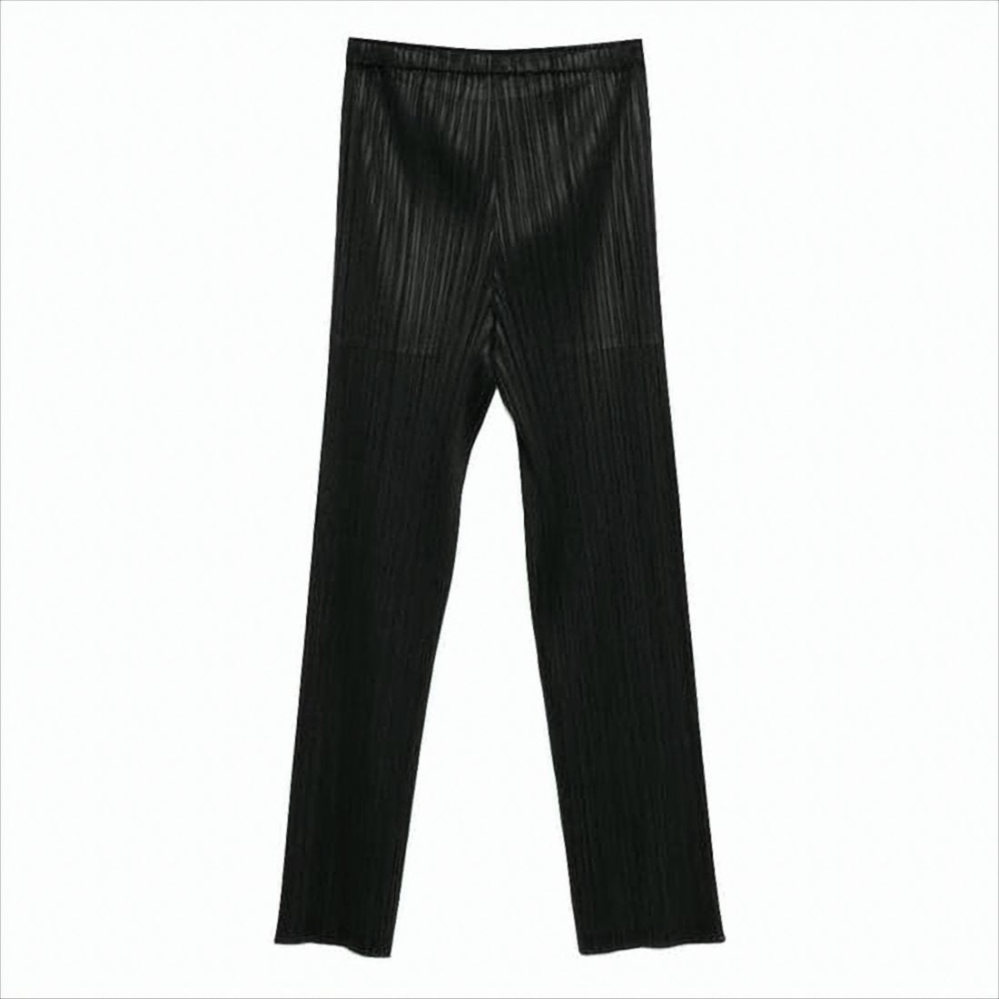 Pleated Black Pants with Leather-Like Finish