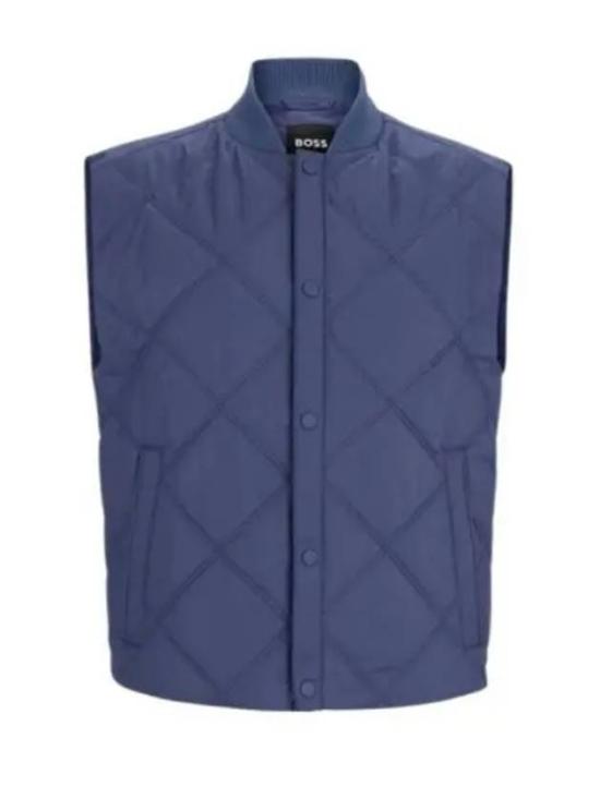 Diamond-Quilted Vest with High Collar and Snap Closure