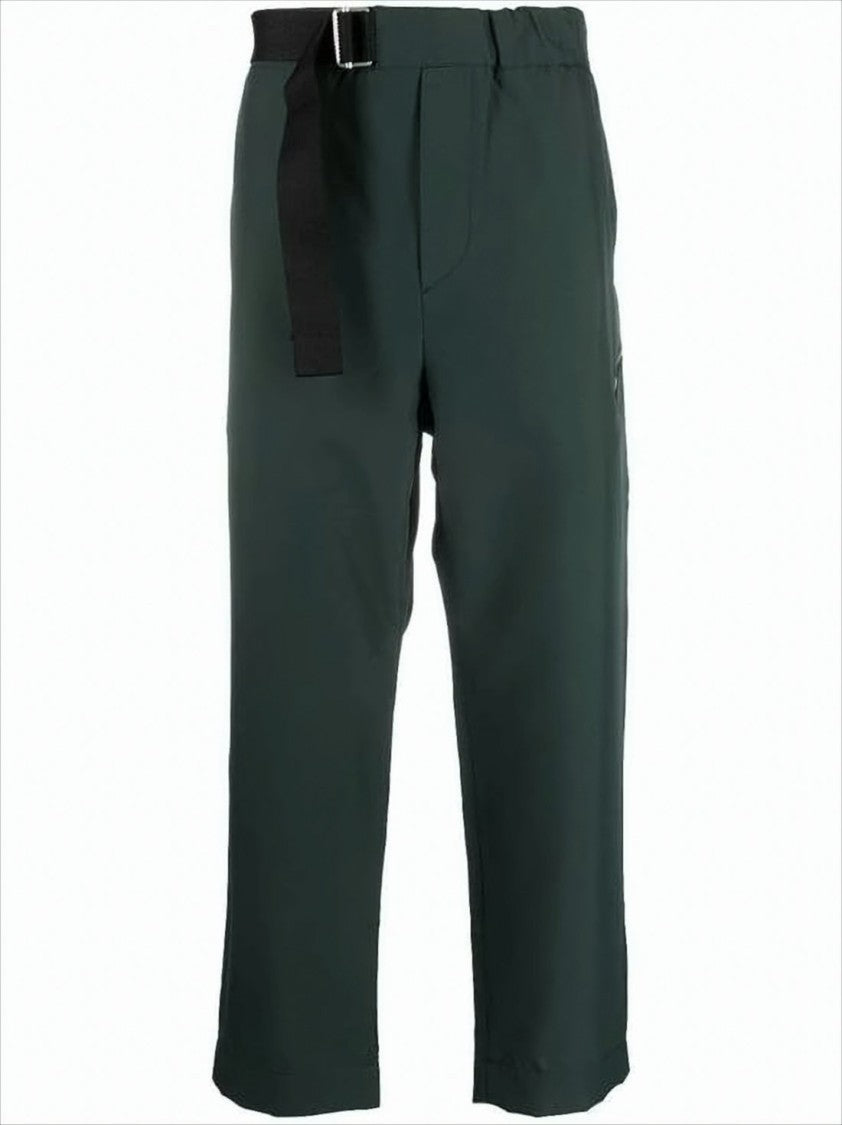 Cropped Straight-Leg Pants with Integrated Belt
