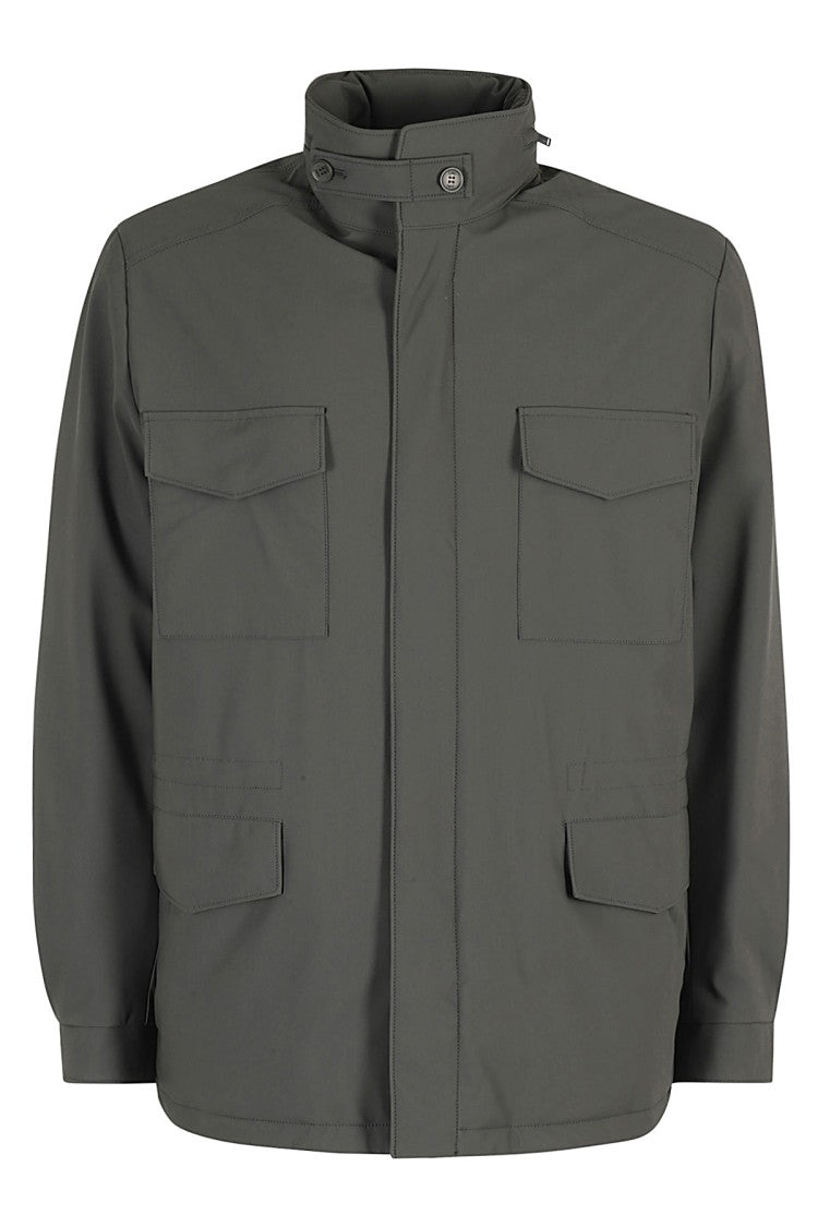 Military Green Field Jacket With High Collar