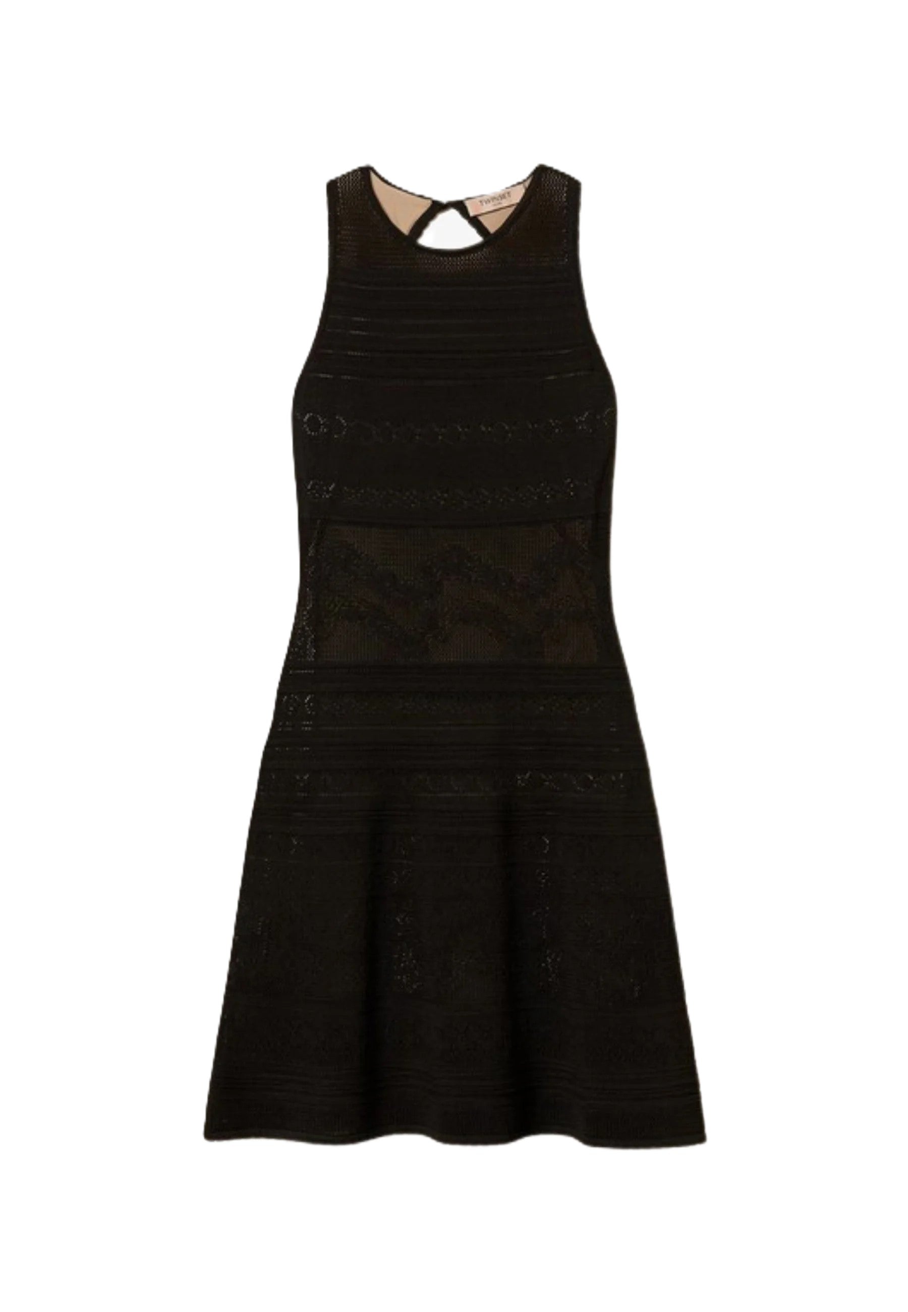 Intricately Knit Black Sleeveless Mini Dress