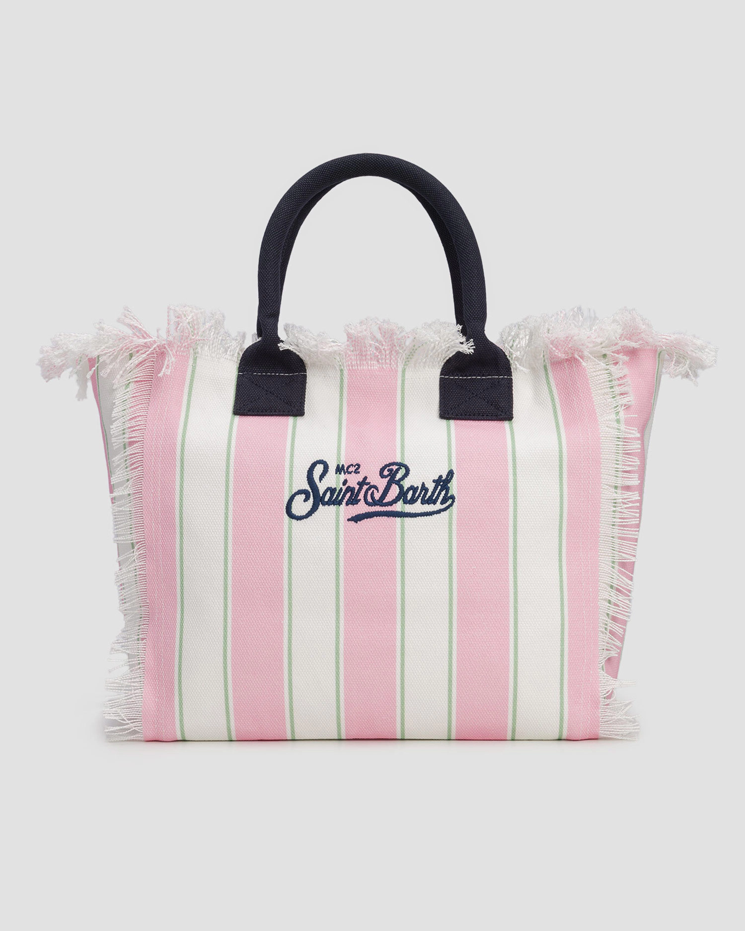 Spacious Vertical Striped Tote Bag with Embroidered Accent