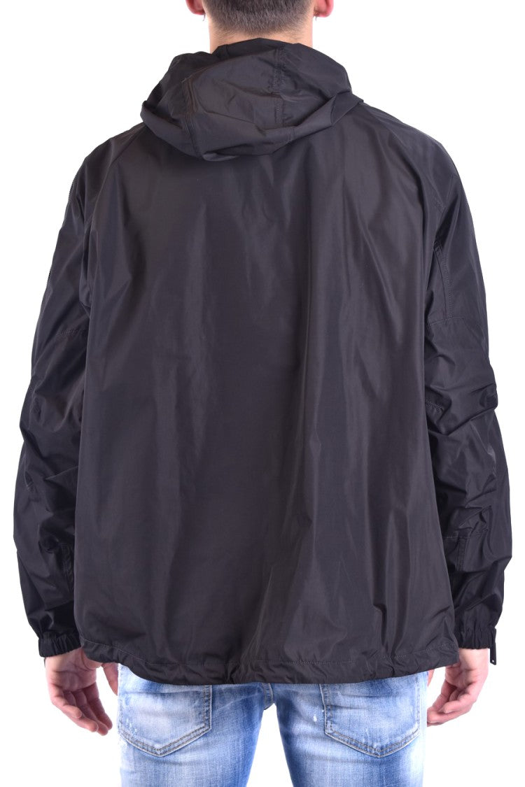 Sleek Black Polyester Jacket with Branded Lining