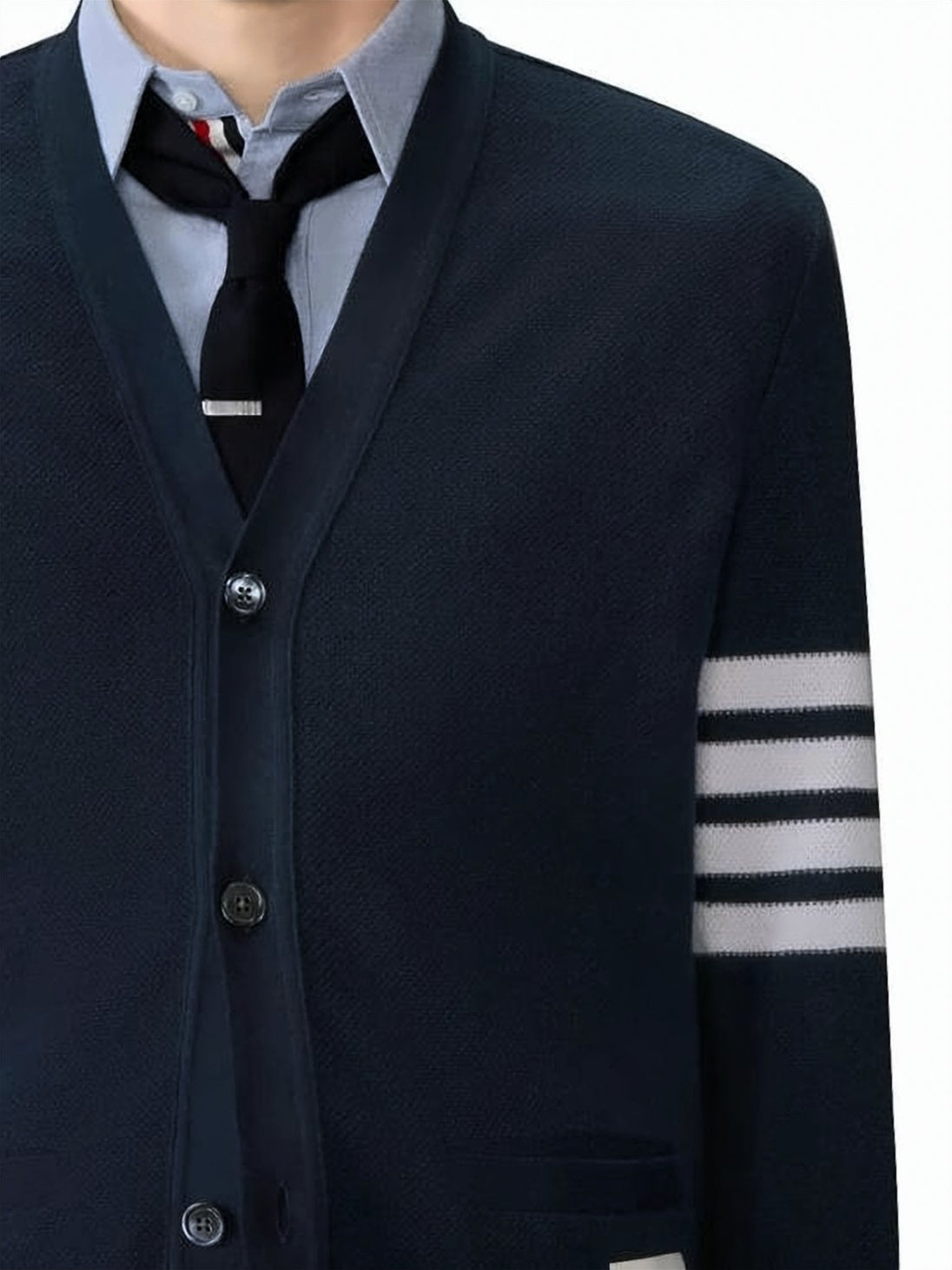 Deep V-Neck Cardigan with Striped Detailing
