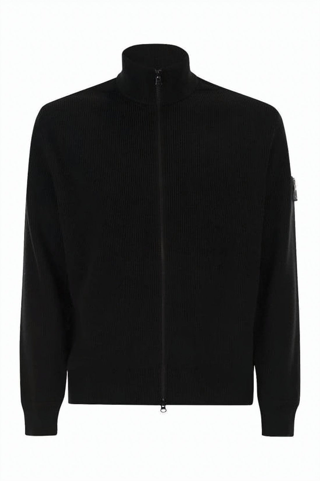 High-Collar Black Zip-Up Sweater