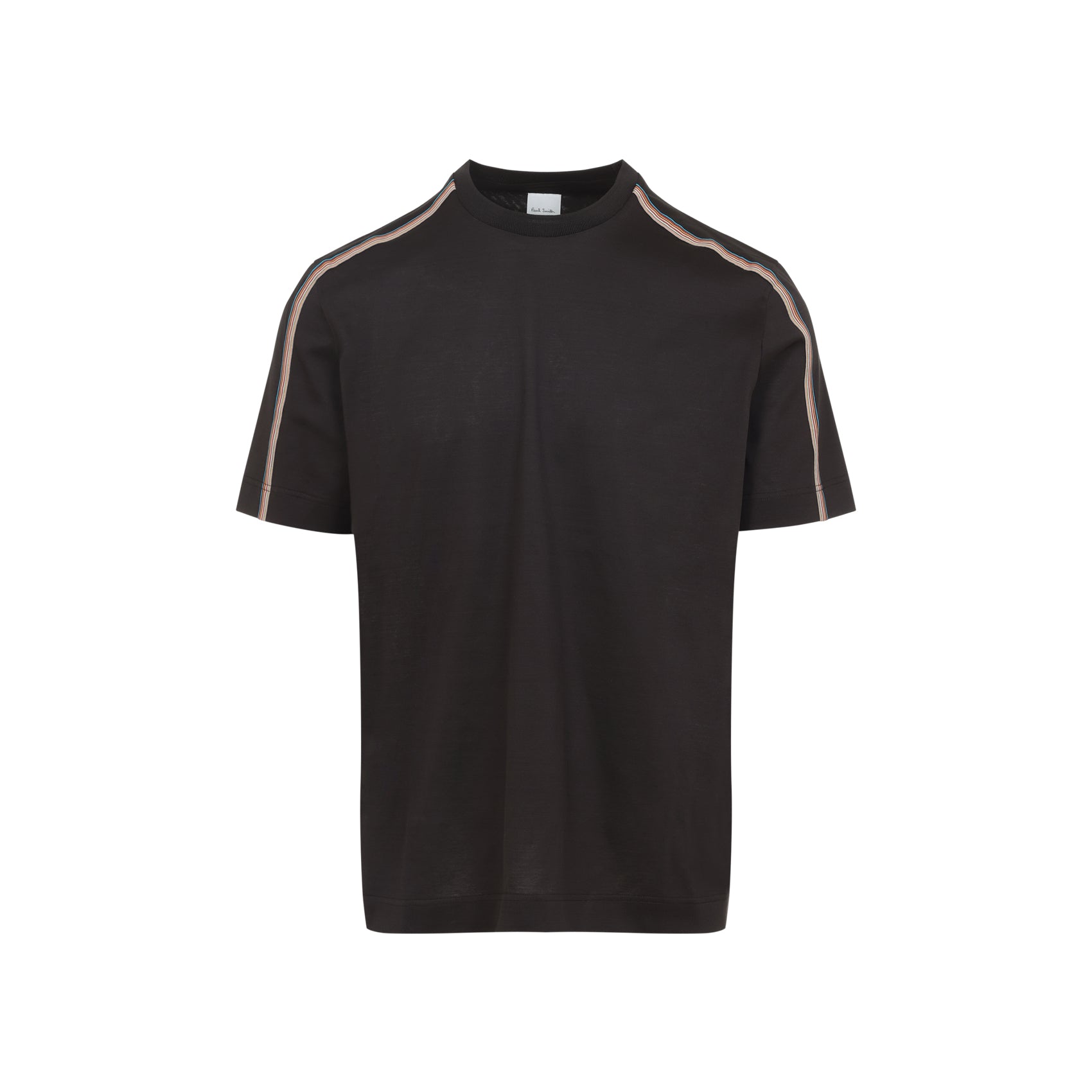 Classic Fit Black T-Shirt With Multicolored Striped Detailing