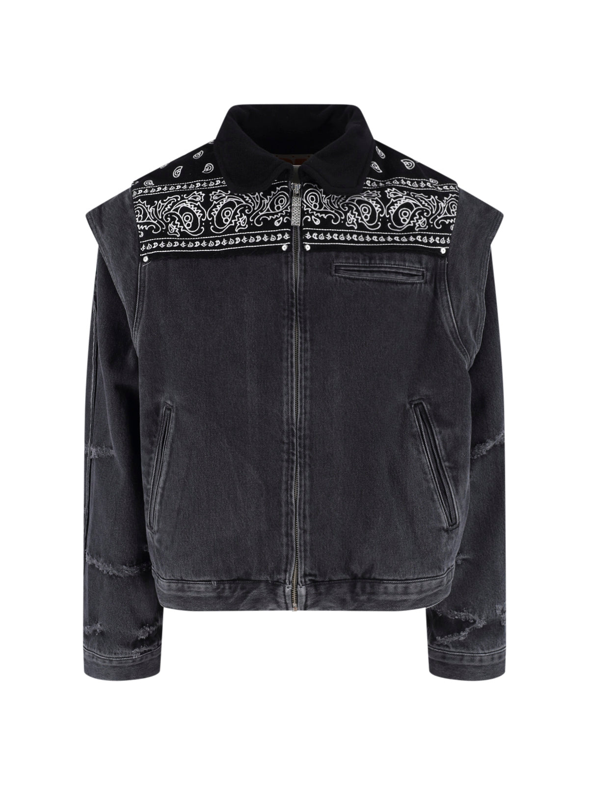 Black Bandana Print Boxy Denim Jacket