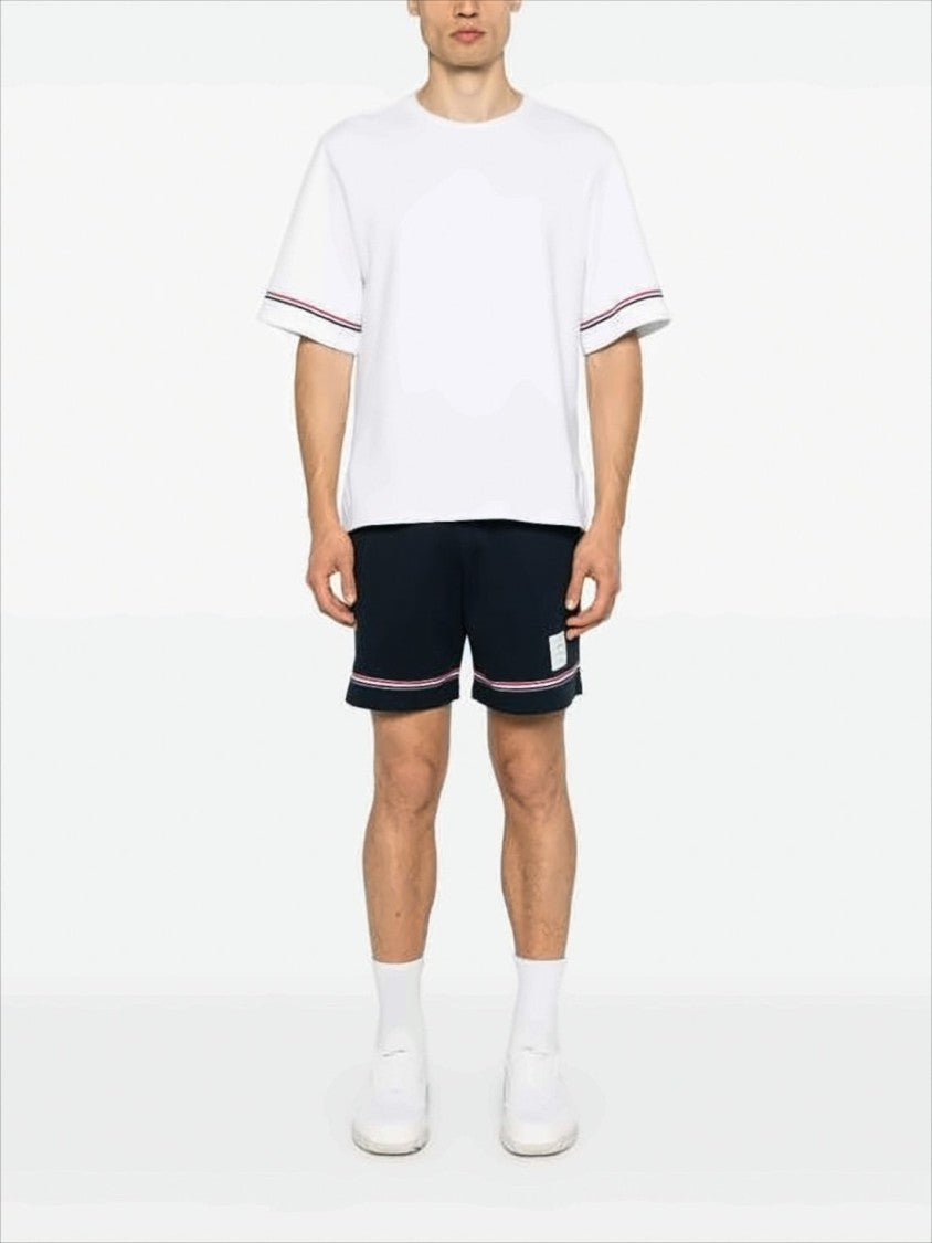 Boxy White Cotton T-Shirt with Striped Accents