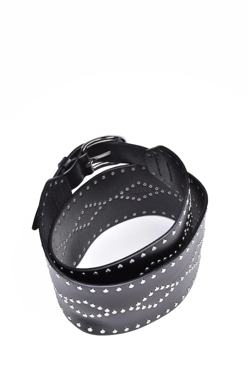 Black Leather Belt with Decorative Silver Studs