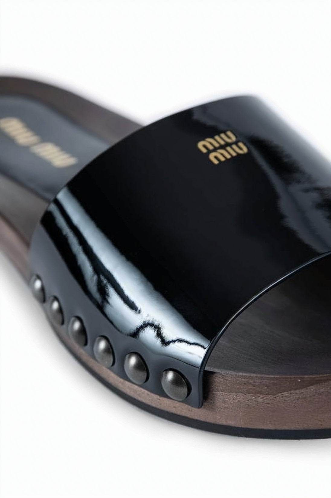 Patent Leather Slide Sandals with Studded Accents