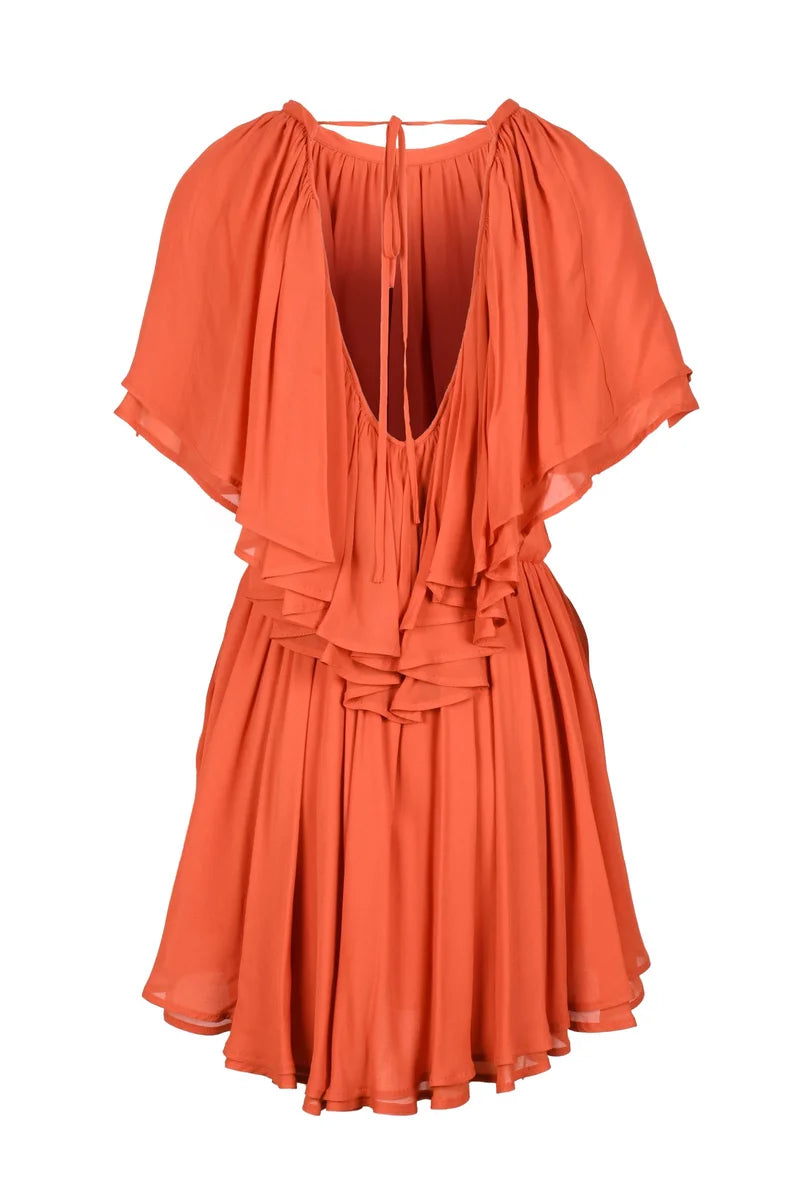 Chiffon Dress Elastic Waist - Orange