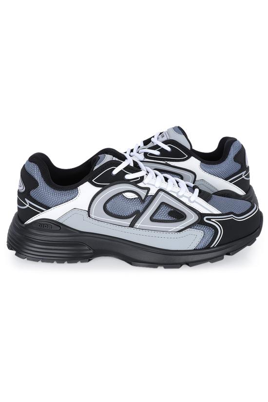 Layered Grey And Black Fabric Sneakers With Bold Accents