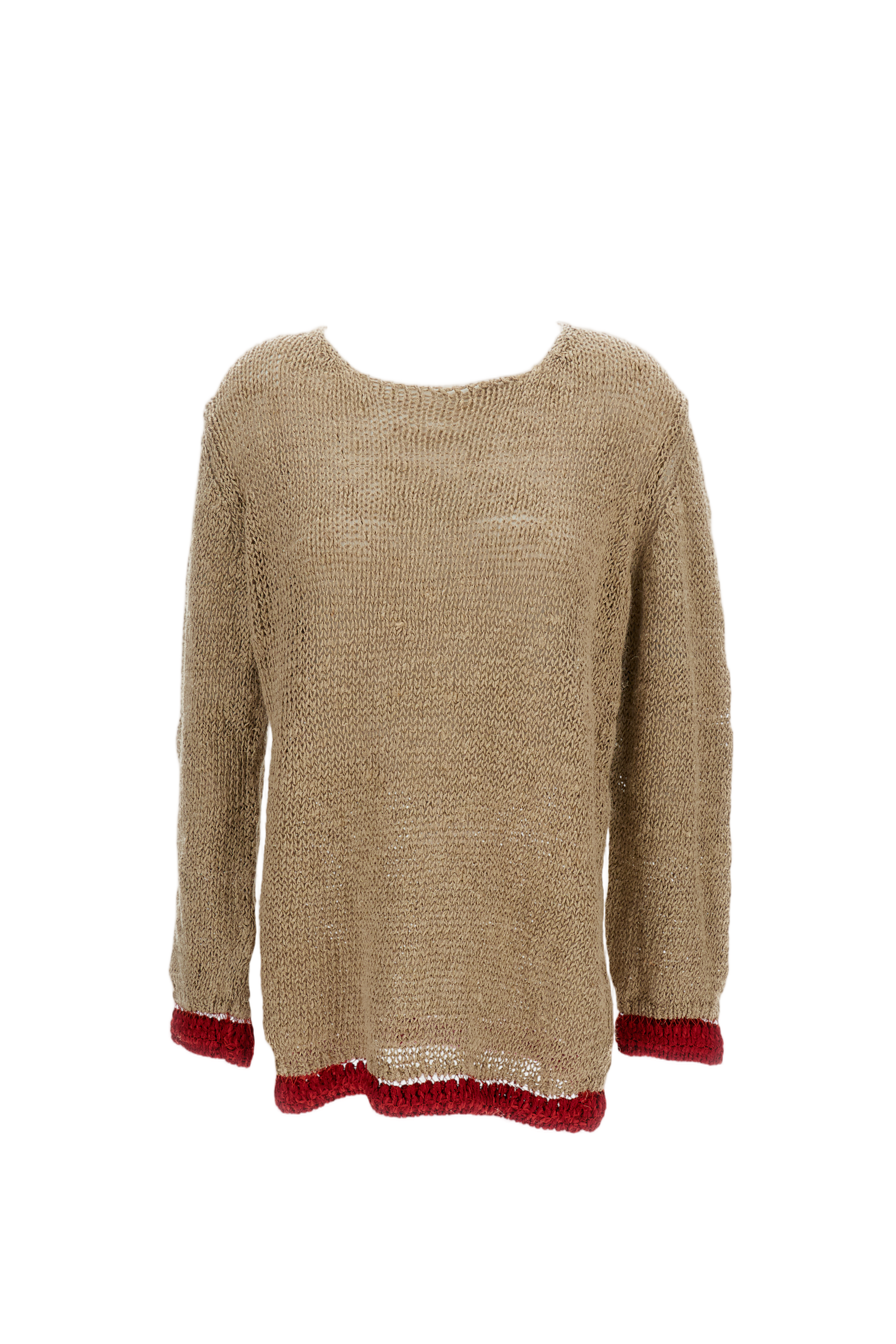 Beige Linen Crew Neck Pullover
