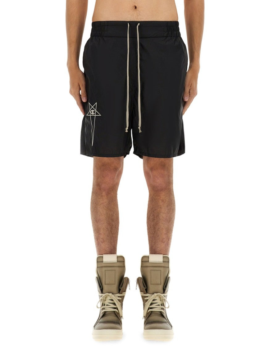 Black Nylon Shorts With Elastic Waistband