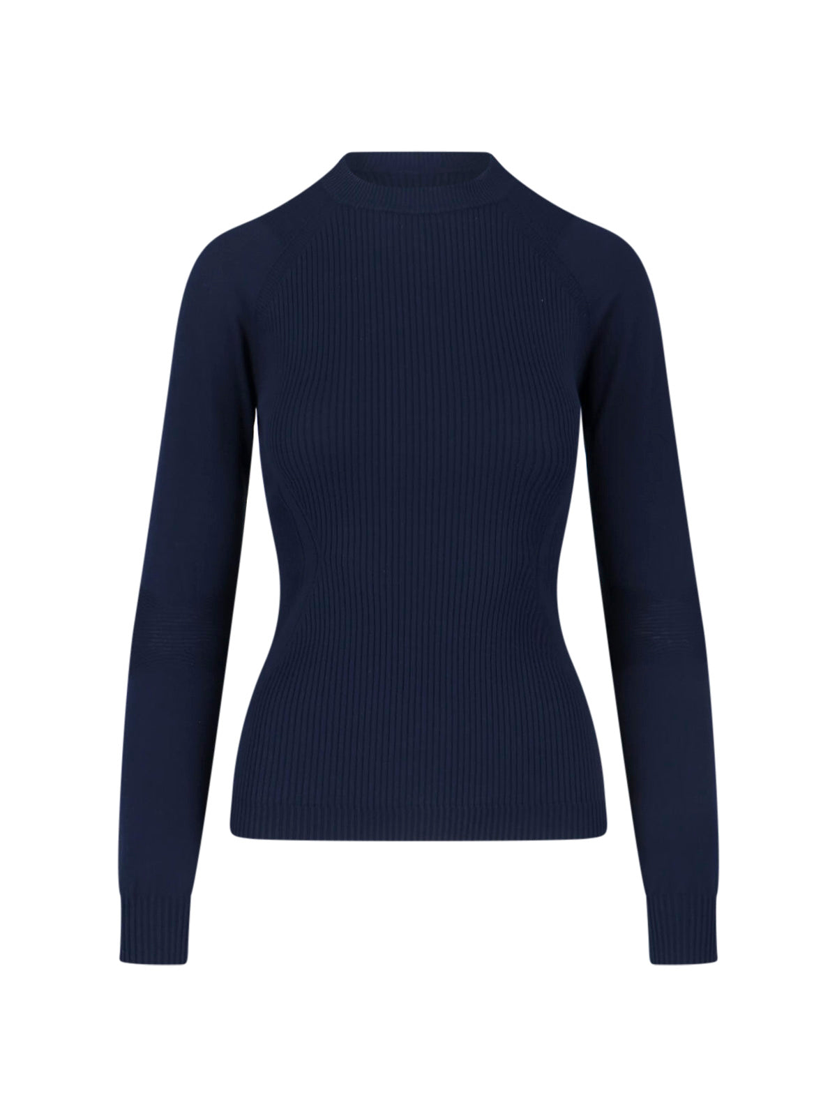 Blue Ribbed Viscose Blend Logo Sweater