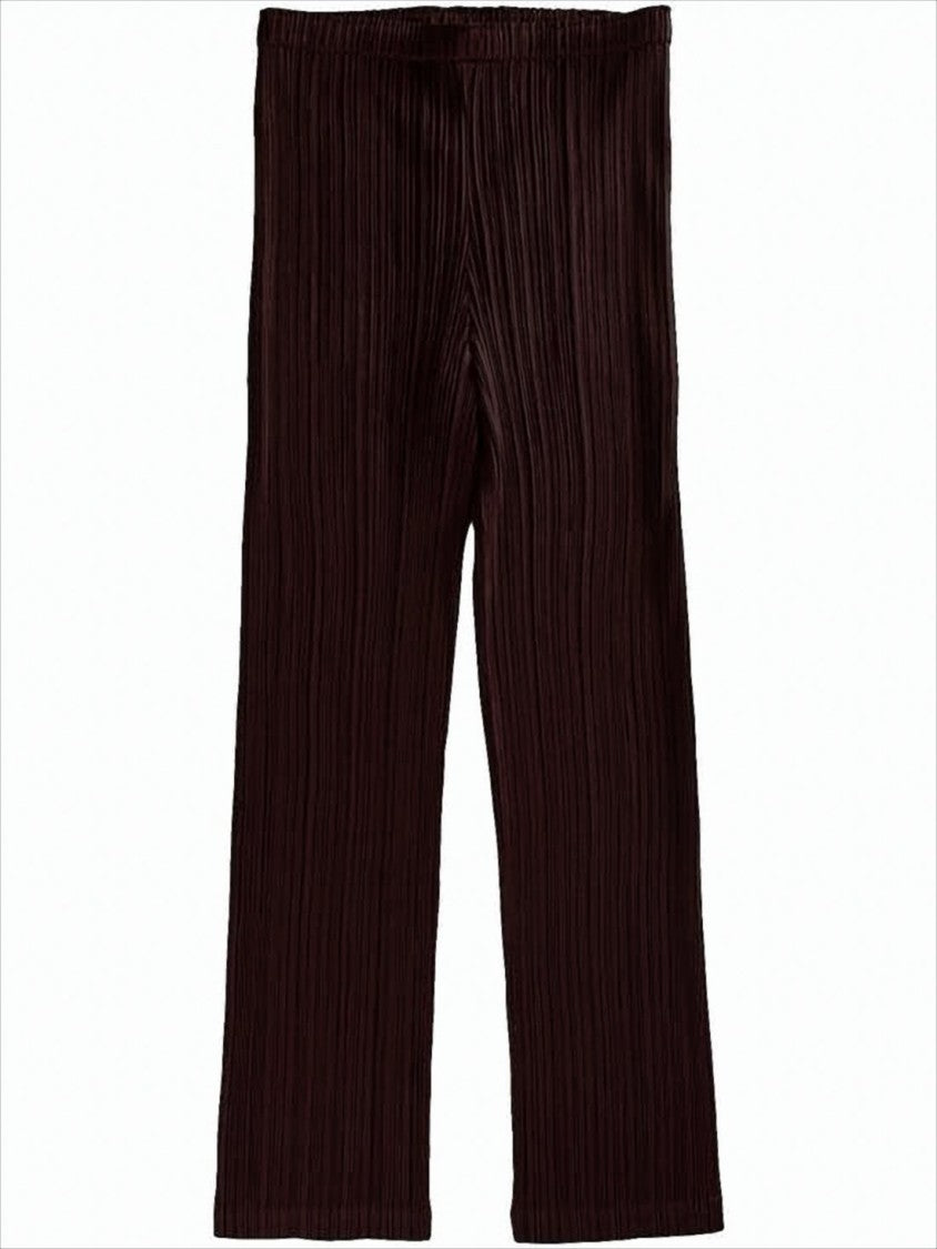 Pleated Texture Straight-Leg Pants with Elastic Waistband