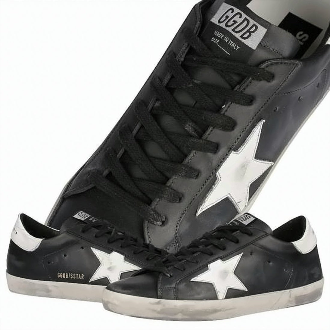 Distressed Black Leather Sneakers