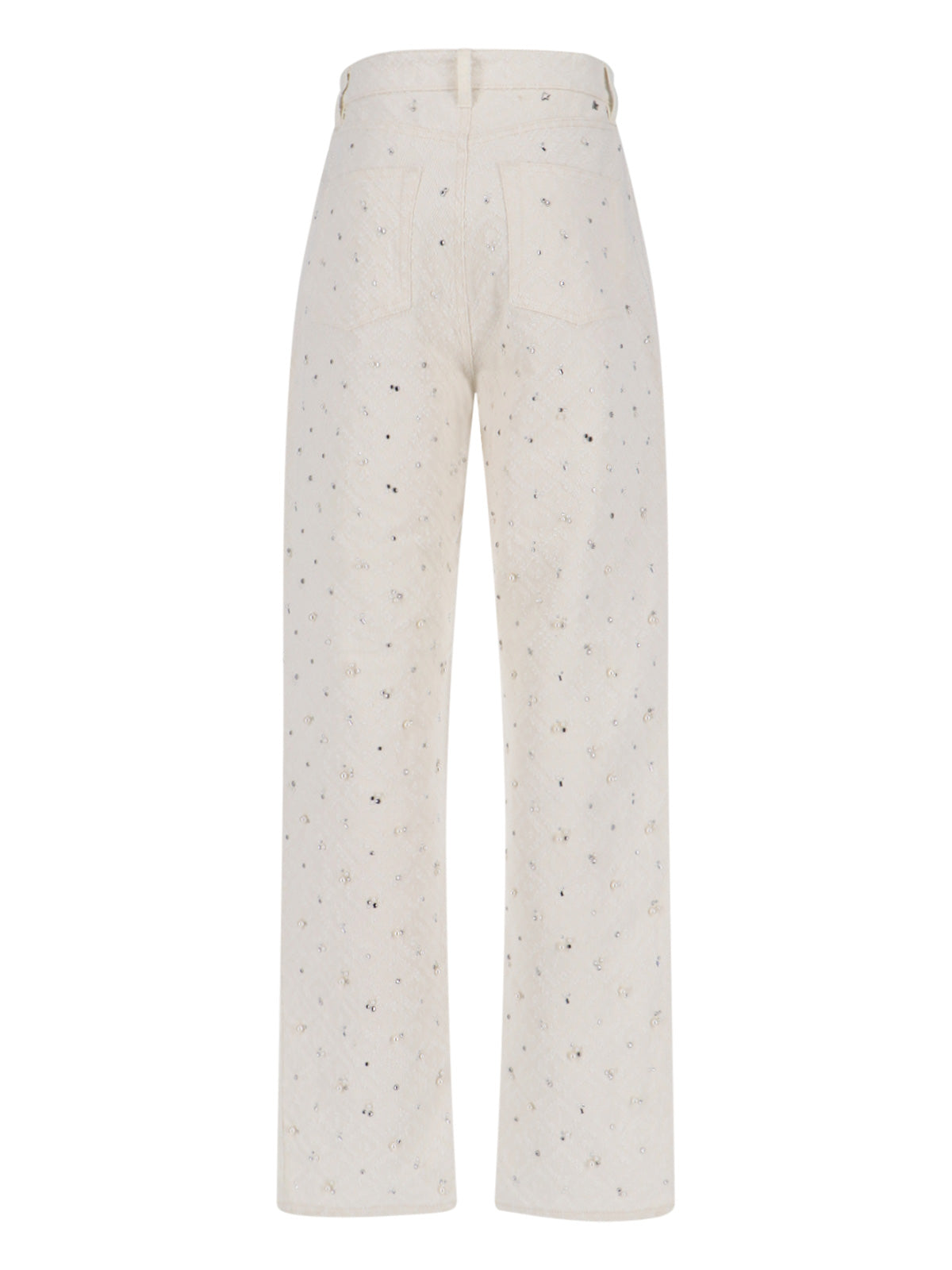 High-Waisted White Denim Jeans with Crystal Embellishments