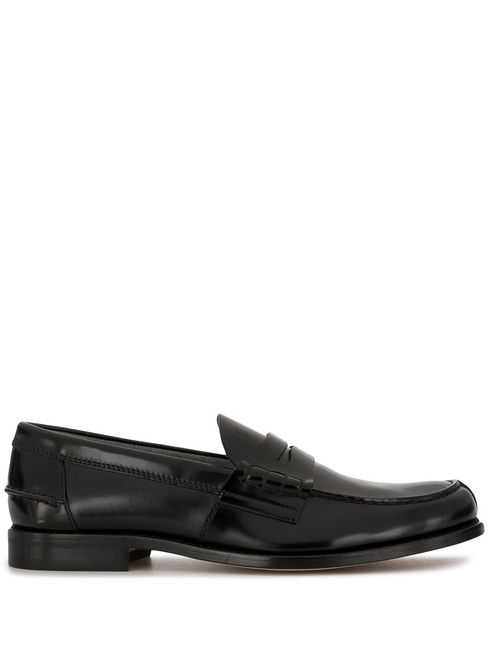 Round Toe Slip-On Black Leather Loafers