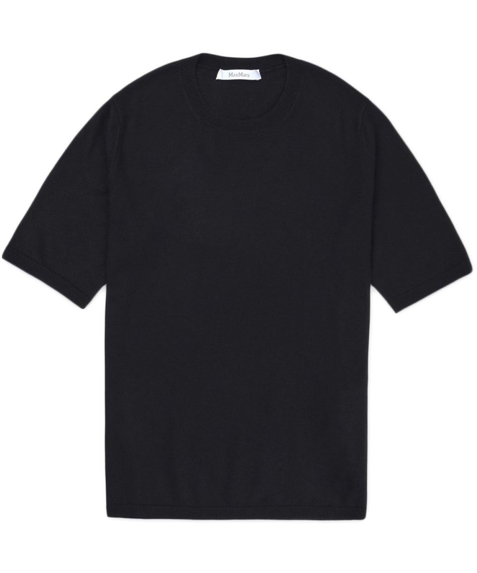 Short-Sleeved Black Sweater with Classic Crew Neck
