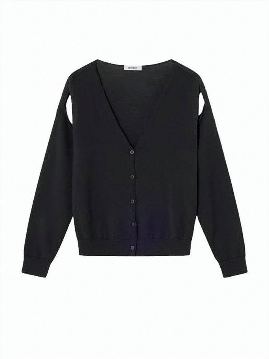 Deep V-Neck Merino Wool Cardigan