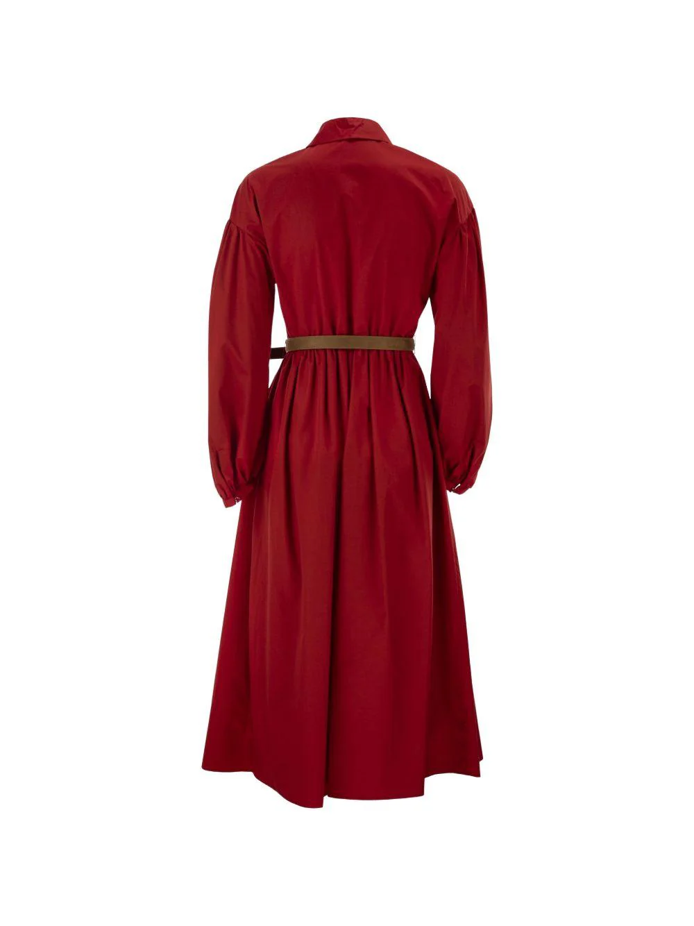 Knee-Length Red Midi Dress with Tailored Waist