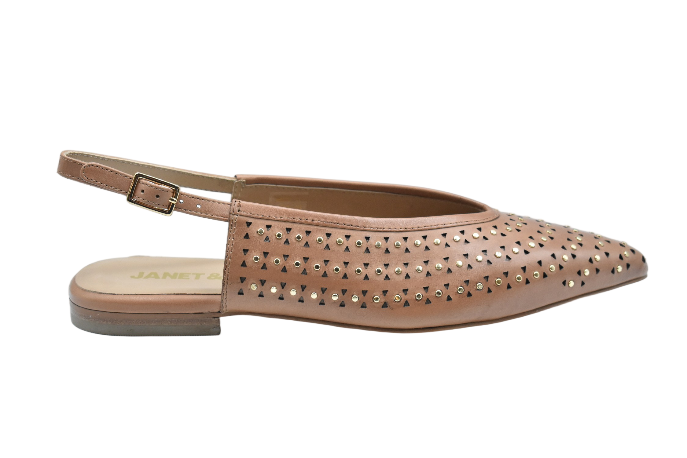 Pointed-Toe Low Shoes With Slingback Strap And Metallic Studs