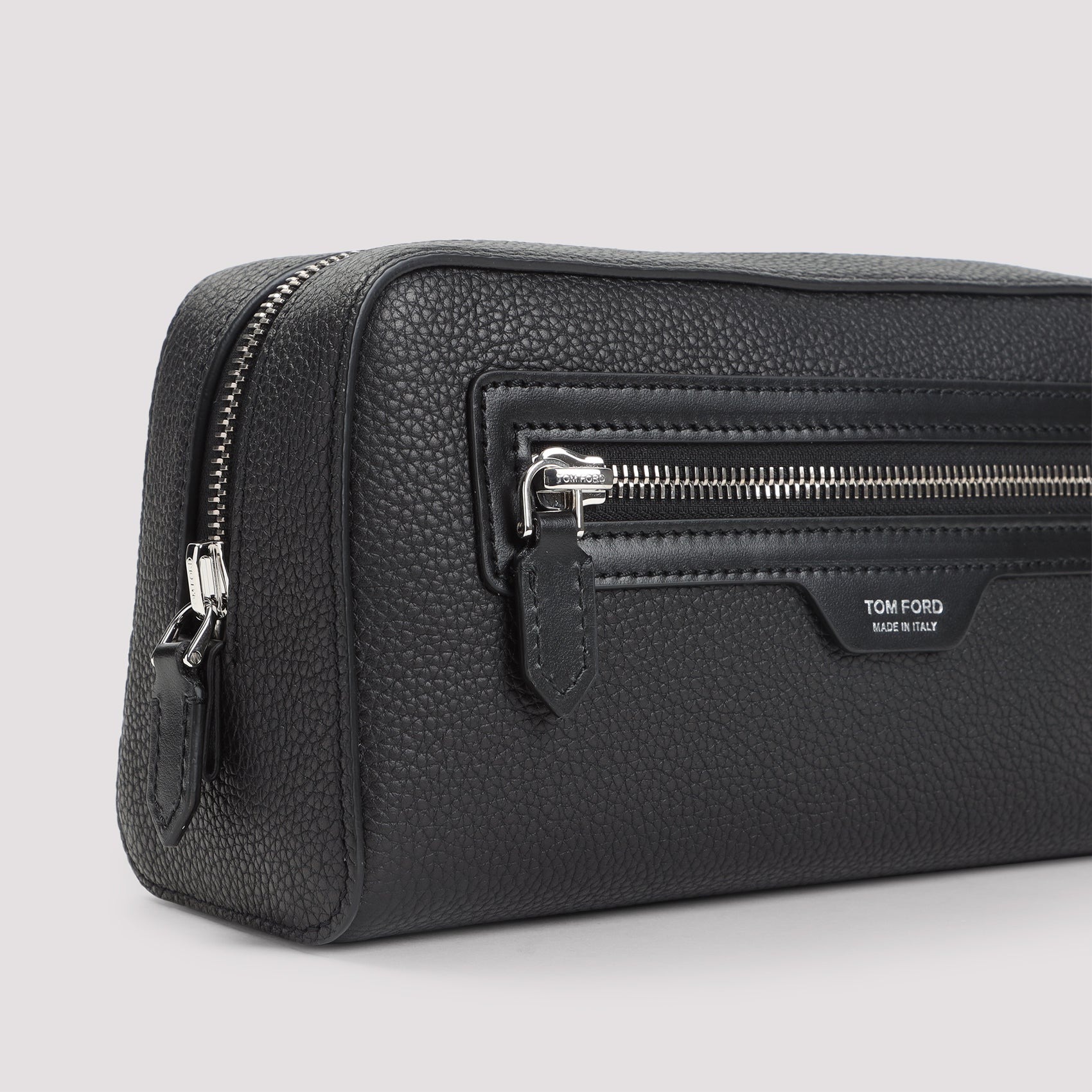 Textured Calf Leather Clutch with Silver Hardware