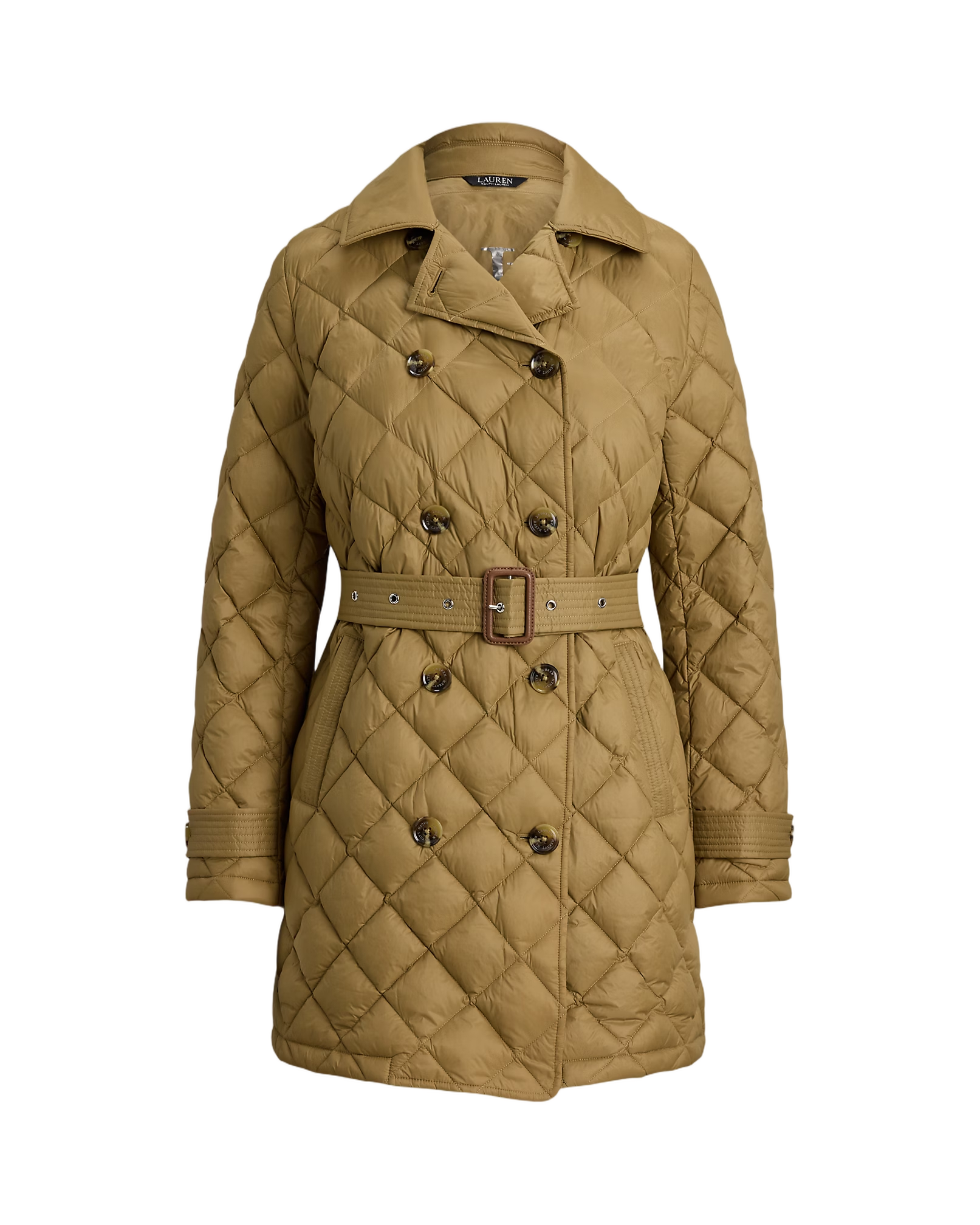 Diamond-Quilted Insulated Coat With Double-Breasted Closure