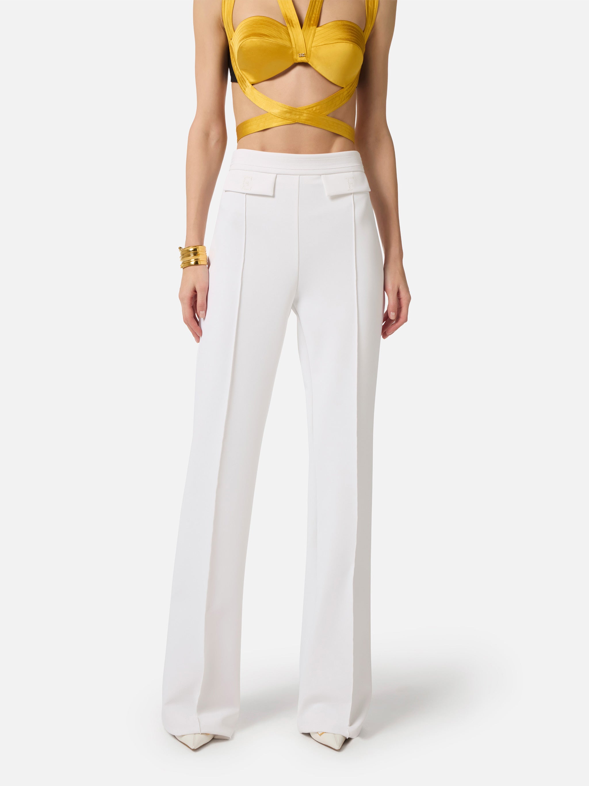 Tailored White High Waist Wide-Leg Pants