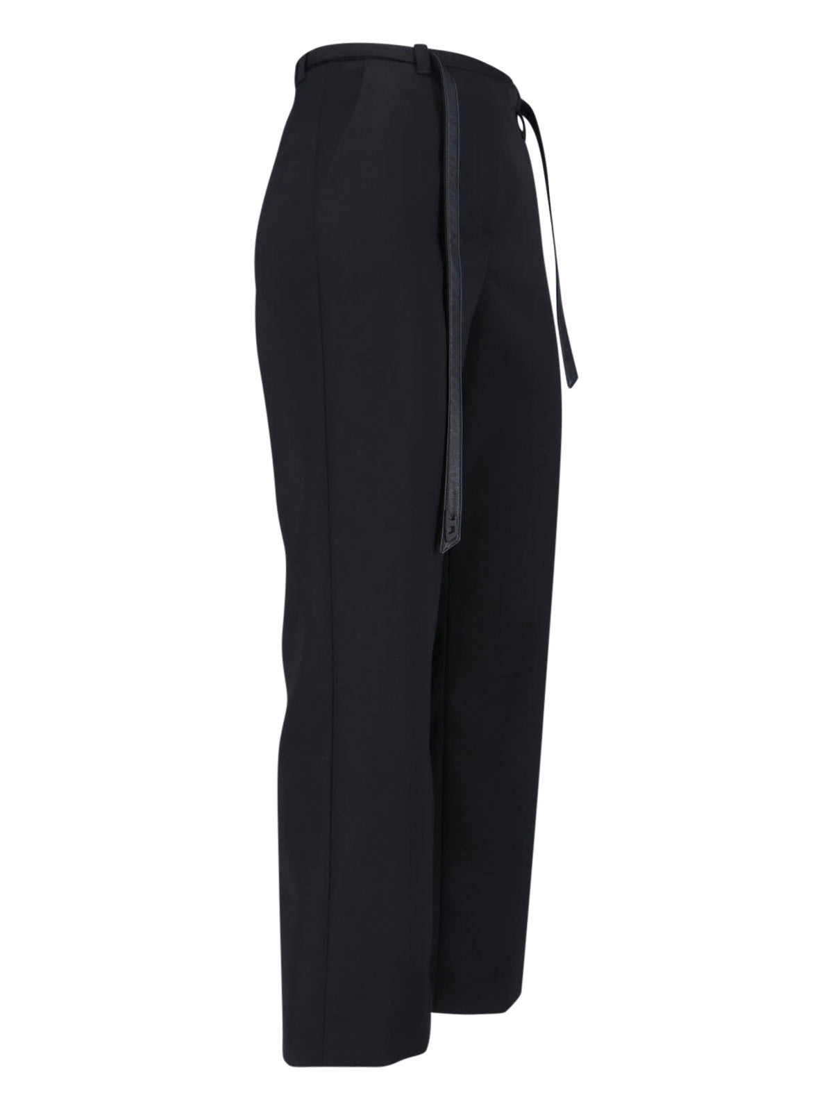 Black Tailored Wool Blend Pants with Belt