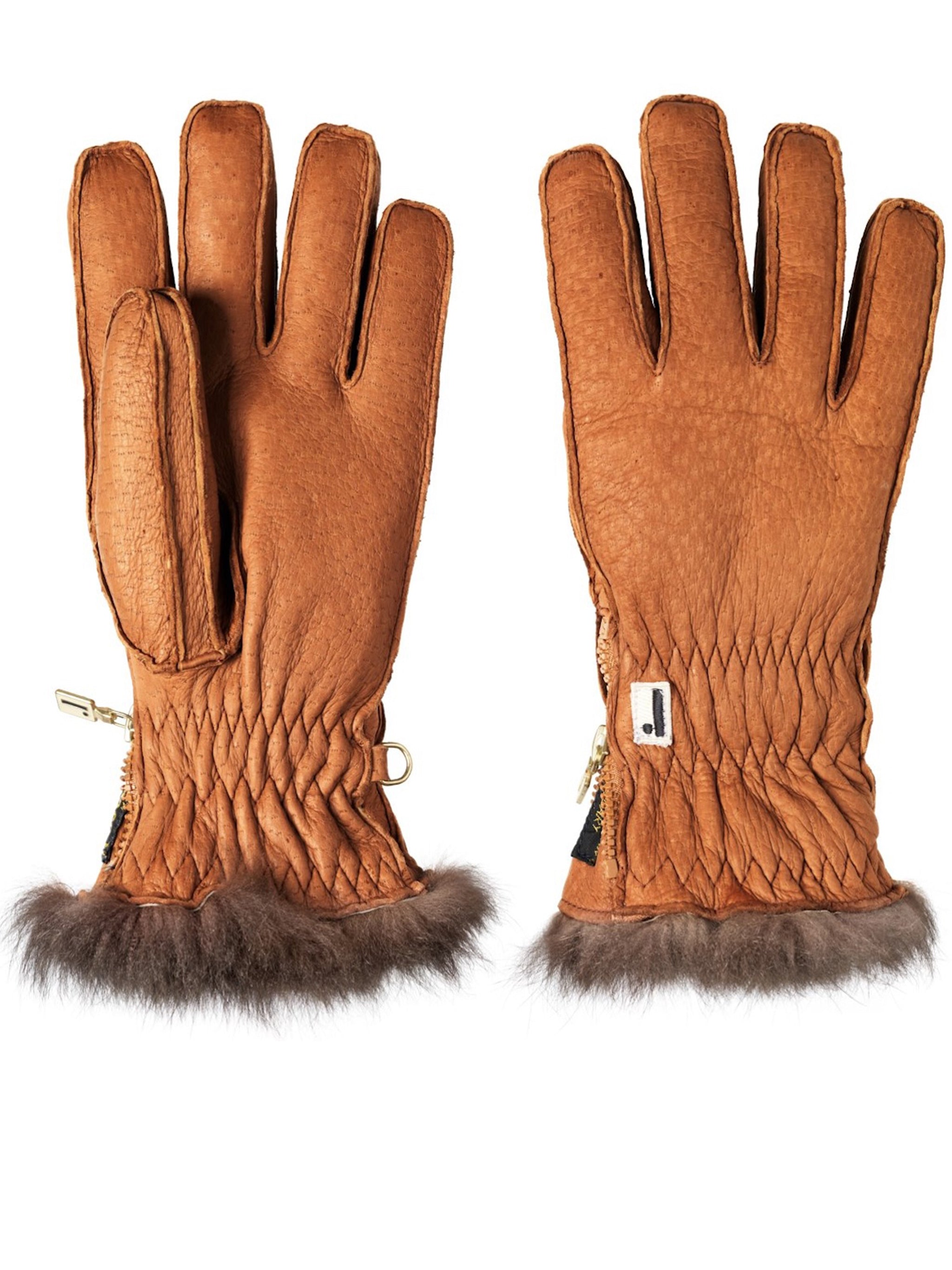 Brown Peccary Opossuy Ruched Gloves