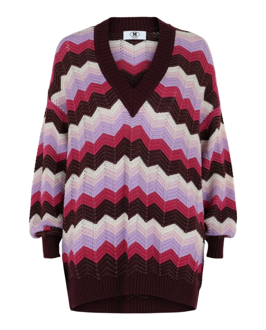 Oversized V-Neck Zigzag Sweater
