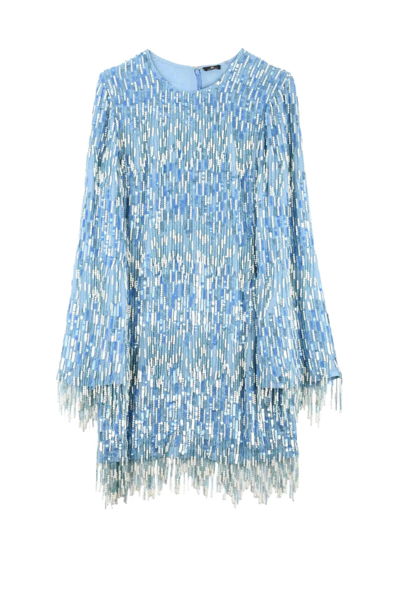 Short Charleston Sequin Dress - Light Blue