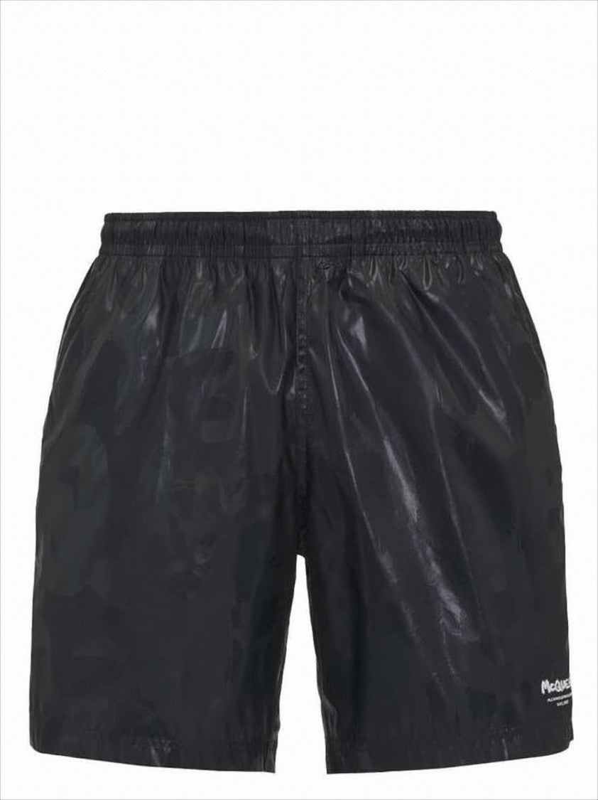Black Shorts with Subtle Tonal Pattern