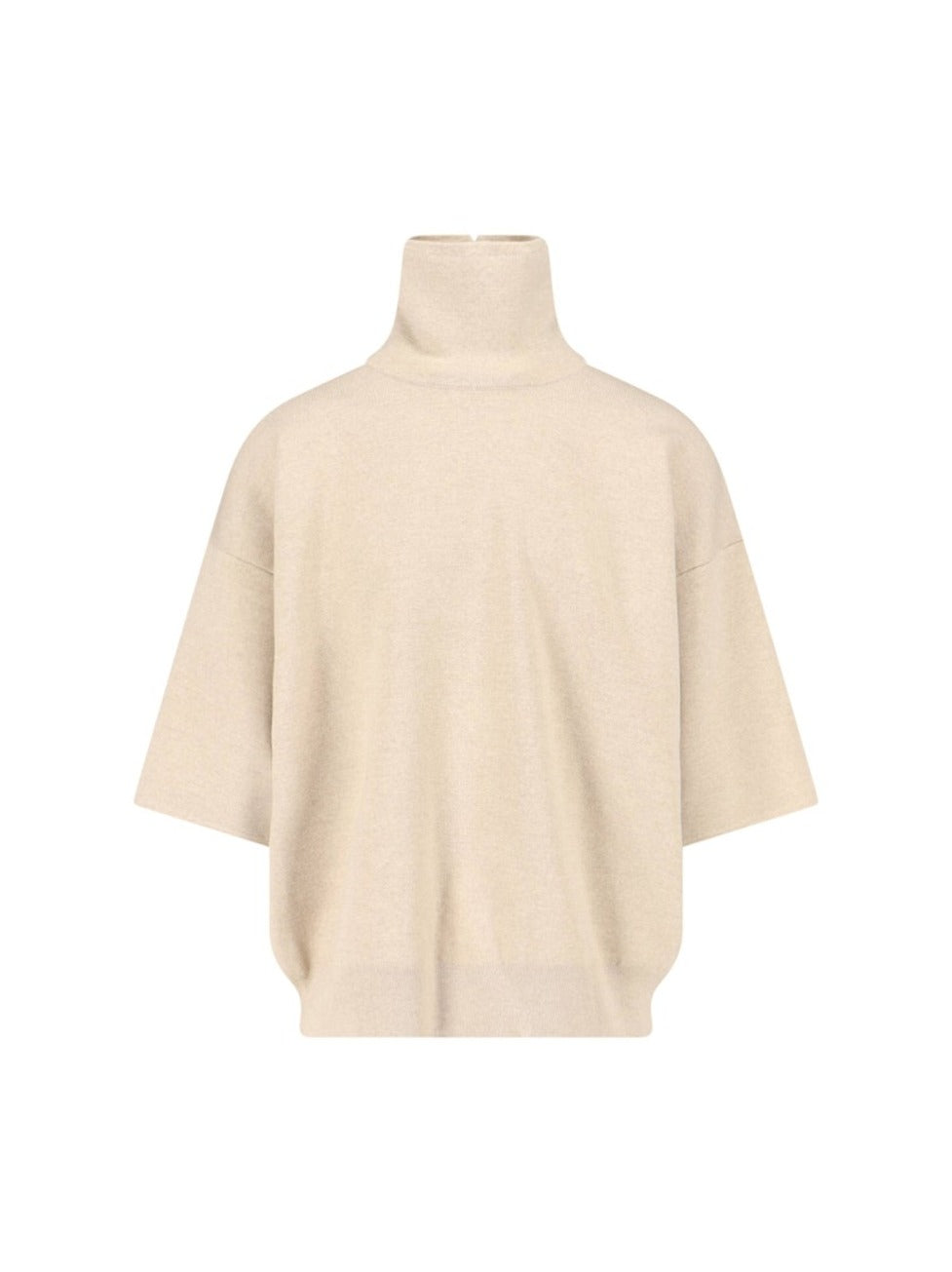 Turtleneck Sweater In Beige Virgin Wool Dropped Shoulders