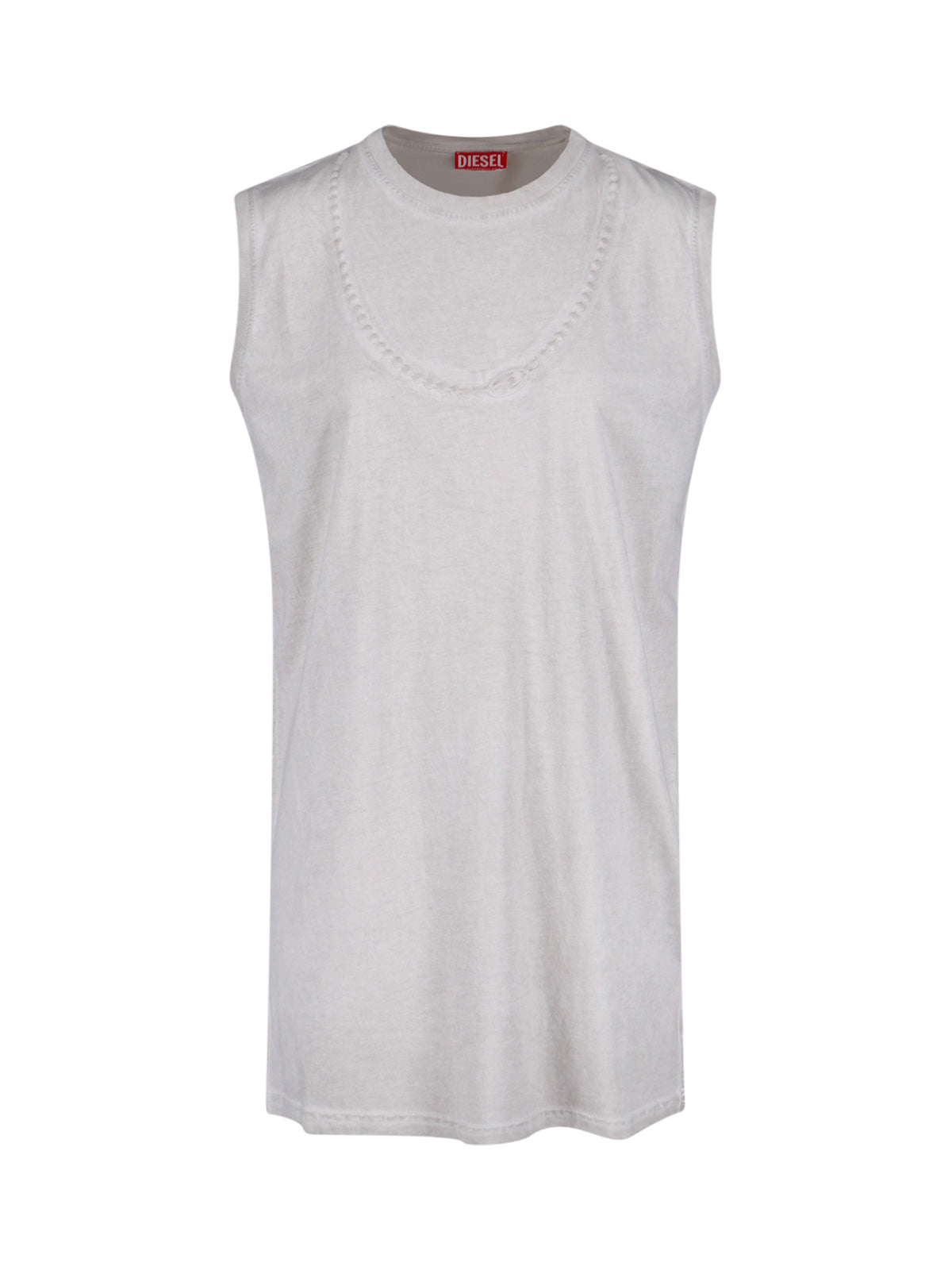 Sleeveless Round Neck Tank Top With Embroidered Detailing